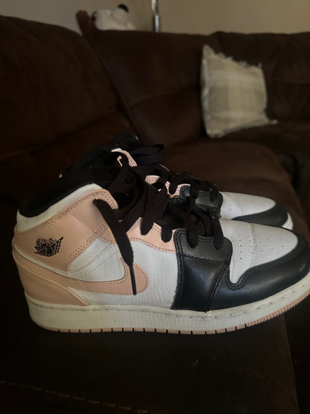Women's Air-Style Mid Top Sneakers in Black, White & Pale Pink